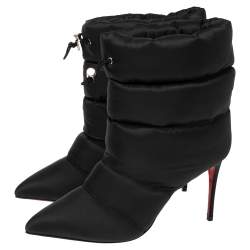 Pre Owned Christian Louboutin Black Padded Nylon Astro Puffer Ankle Boots Size 36