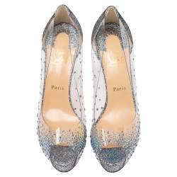 مملوكة مسبقًا Christian Louboutin  Grey Leather And PVC  Peep Toe  Pumps Size 40