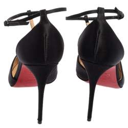 Pre Owned Christian Louboutin Black Satin Goyetta Embellished T Strap Pumps Size 38.5