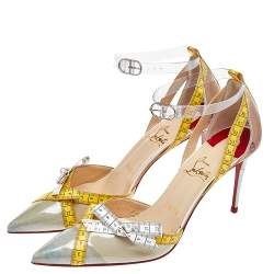 Pre Owned Christian Louboutin Multicolor Tape Trimmed PVC Metri Pumps Size 38