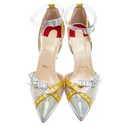 Pre Owned Christian Louboutin Multicolor Tape Trimmed PVC Metri Pumps Size 38