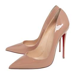 Pre Owned Christian Louboutin Beige Patent Leather So Kate Pointed Toe Pumps Size 38.5