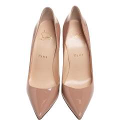Pre Owned Christian Louboutin Beige Patent Leather So Kate Pointed Toe Pumps Size 38.5