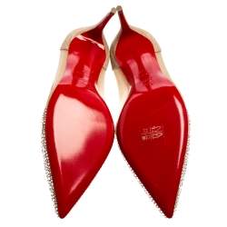 Pre Owned Christian Louboutin Beige Crystal Embellished Mesh And Suede Follies Strass Pumps Size 37