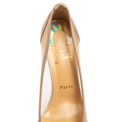 Pre Owned Christian Louboutin Beige Crystal Embellished Mesh And Suede Follies Strass Pumps Size 37