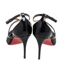 Pre Owned Christian Louboutin Black Mesh And Patent Leather Twistissima Strass Sandals Size 37