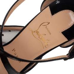 Pre Owned Christian Louboutin Black Mesh And Patent Leather Twistissima Strass Sandals Size 37