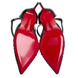 Pre Owned Christian Louboutin Black Mesh And Patent Leather Twistissima Strass Sandals Size 37