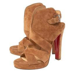 Pre Owned Christian Louboutin Tan Suede Apron Lily Slingback Sandals Size 37