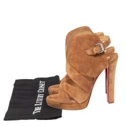 Pre Owned Christian Louboutin Tan Suede Apron Lily Slingback Sandals Size 37
