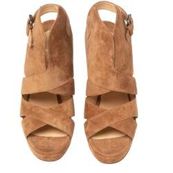 Pre Owned Christian Louboutin Tan Suede Apron Lily Slingback Sandals Size 37