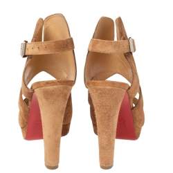 Pre Owned Christian Louboutin Tan Suede Apron Lily Slingback Sandals Size 37
