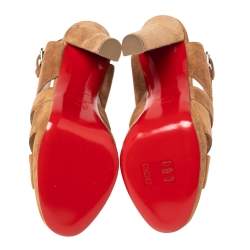Pre Owned Christian Louboutin Tan Suede Apron Lily Slingback Sandals Size 37