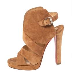 Pre Owned Christian Louboutin Tan Suede Apron Lily Slingback Sandals Size 37