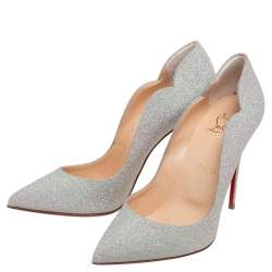 Pre Owned Christian Louboutin Metallic Silver Glitters Hot Chick Pumps Size 38