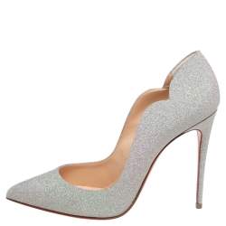 Pre Owned Christian Louboutin Metallic Silver Glitters Hot Chick Pumps Size 38
