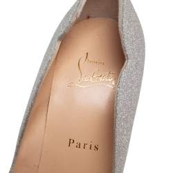 Pre Owned Christian Louboutin Metallic Silver Glitters Hot Chick Pumps Size 38