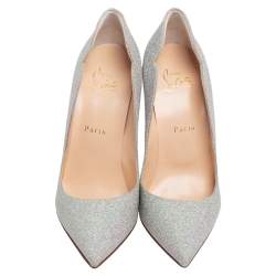 Pre Owned Christian Louboutin Metallic Silver Glitters Hot Chick Pumps Size 38