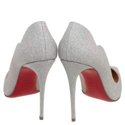 Pre Owned Christian Louboutin Metallic Silver Glitters Hot Chick Pumps Size 38