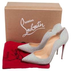 Pre Owned Christian Louboutin Metallic Silver Glitters Hot Chick Pumps Size 38