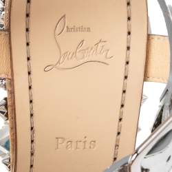 مملوكة مسبقًا Christian Louboutin Metallic Silver Leather And Fabric Studded Almeria Cork Wedge Sandals Size 38