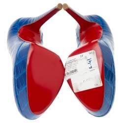 Pre Owned Christian Louboutin Blue Crocodile Leather Bianca 140 Platform Pumps Size 37