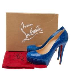 Pre Owned Christian Louboutin Blue Crocodile Leather Bianca 140 Platform Pumps Size 37
