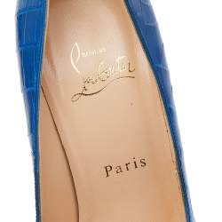 Pre Owned Christian Louboutin Blue Crocodile Leather Bianca 140 Platform Pumps Size 37