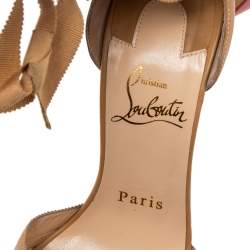 Christian Louboutin Beige Leather And Fabric Christeriva Ankle Wrap Sandals 35