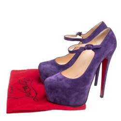 Pre Owned Christian Loubouton Purple Suede Daffodile Mary Jane Platform Pumps Size 37.5