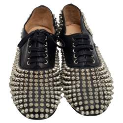 Pre Owned Christian Louboutin Black Leather Freddy Spike Lace Up Oxfords Size 36