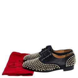 Pre Owned Christian Louboutin Black Leather Freddy Spike Lace Up Oxfords Size 36