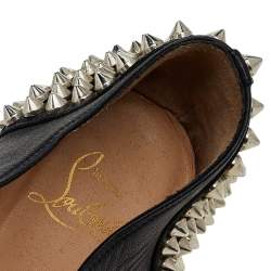 Pre Owned Christian Louboutin Black Leather Freddy Spike Lace Up Oxfords Size 36