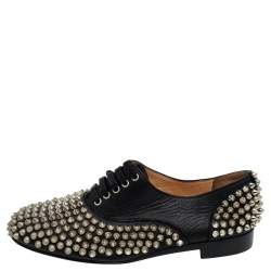 Pre Owned Christian Louboutin Black Leather Freddy Spike Lace Up Oxfords Size 36