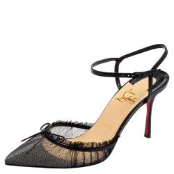 مملوكة مسبقًا Christian Louboutin Black Lace and Leather Travalata Pointed-Toe Sandals Size 39.5