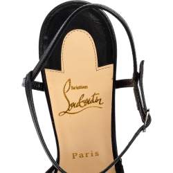 مملوكة مسبقًا Christian Louboutin Black Lace and Leather Travalata Pointed-Toe Sandals Size 39.5