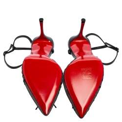 مملوكة مسبقًا Christian Louboutin Black Lace and Leather Travalata Pointed-Toe Sandals Size 39.5