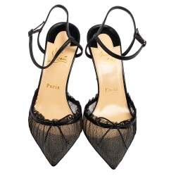 مملوكة مسبقًا Christian Louboutin Black Lace and Leather Travalata Pointed-Toe Sandals Size 39.5