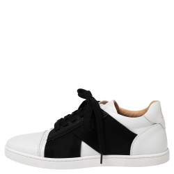 Pre Owned Christian Louboutin Black/White Leather Elastikid Donna Sneakers Size 38