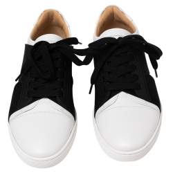 Pre Owned Christian Louboutin Black/White Leather Elastikid Donna Sneakers Size 38