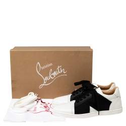 Pre Owned Christian Louboutin Black/White Leather Elastikid Donna Sneakers Size 38