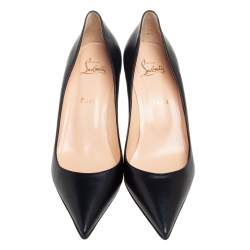 Pre Owned Christian Louboutin Black Leather Clare Pointed Toe Pumps Size 40
