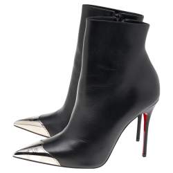 Pre Owned Christian Louboutin Black Leather Calamijane Pointed Toe Ankle Length Boots Size 37.5