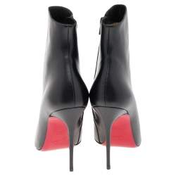 Pre Owned Christian Louboutin Black Leather Calamijane Pointed Toe Ankle Length Boots Size 37.5