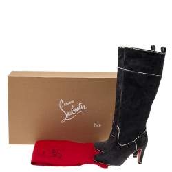 Christian Louboutin Dark Grey Suede And Snakeskin Trim Louloubotta Knee Length Boots Size 37