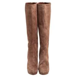 Pre Owned حذاء بوت للركبه كريستيان لوبوتان بوتاليلي سويدي بني مقاس 38.5