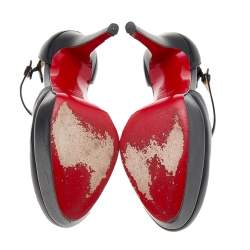 Pre Owned Christian Louboutin Black Leather Criss Cross Platform Pumps Size 37.5