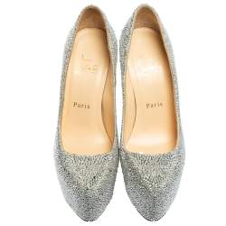 Pre Owned Christian Louboutin Silver Strass Daffodile Platform Pumps Size 37.5