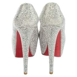 Pre Owned Christian Louboutin Silver Strass Daffodile Platform Pumps Size 37.5