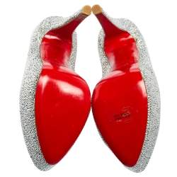 Pre Owned Christian Louboutin Silver Strass Daffodile Platform Pumps Size 37.5